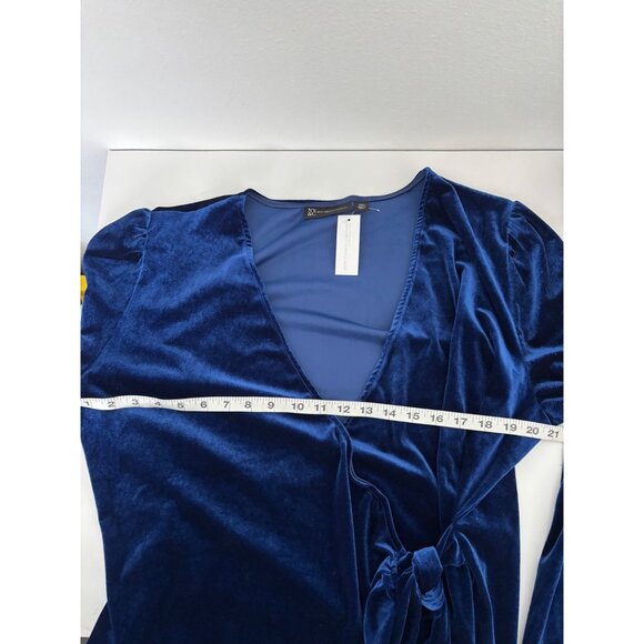 New York & Company Top XXL NWT Velvet Wrap Bishop Sleeve Tie Waist Quiet Luxury - Picture 8 of 11